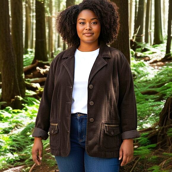 Gitano Corduroy Jacket 24W Plus Sz 3X Blazer Brown Farmhouse Chore Vintage - Picture 12 of 16